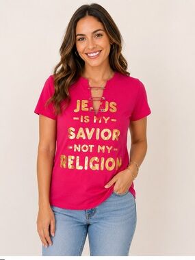 Love Dazed Women’s Pink ‘Jesus Is My Savior’ Graphic Tee